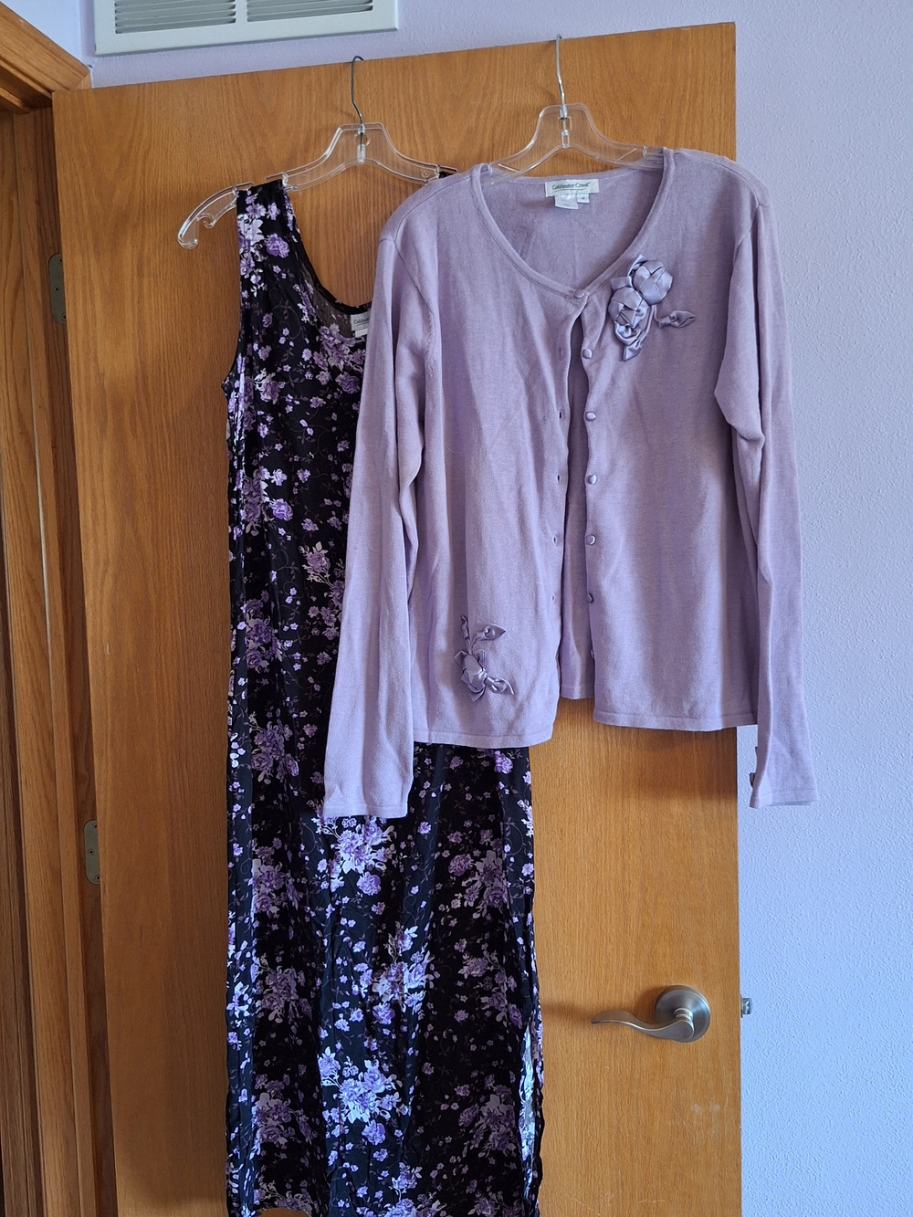 Lavender Floral Midi Dress with Coordinating Cardigan
